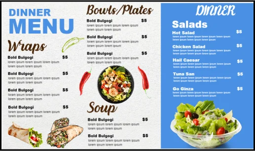 Digital Menu For Dinner