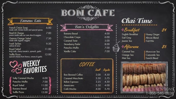 cafe menu board