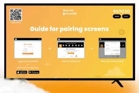 Nento player app showing the pairing code on a TV