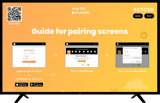 TV showing the Nento pairing screen with the screen number in the top-right corner