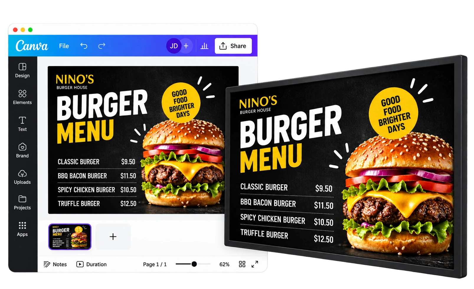 Design a menu in Canva and display it on your TV with Nento