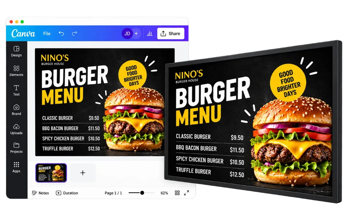 Design a menu in Canva and display it on your TV with Nento