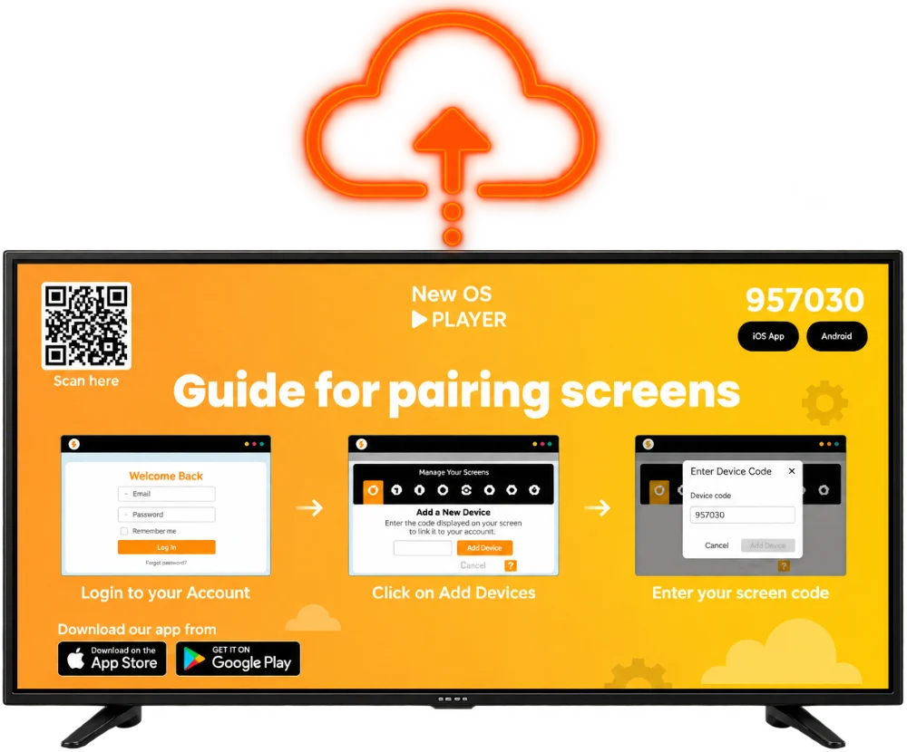 Nento pairing screen on a TV with cloud sync icon